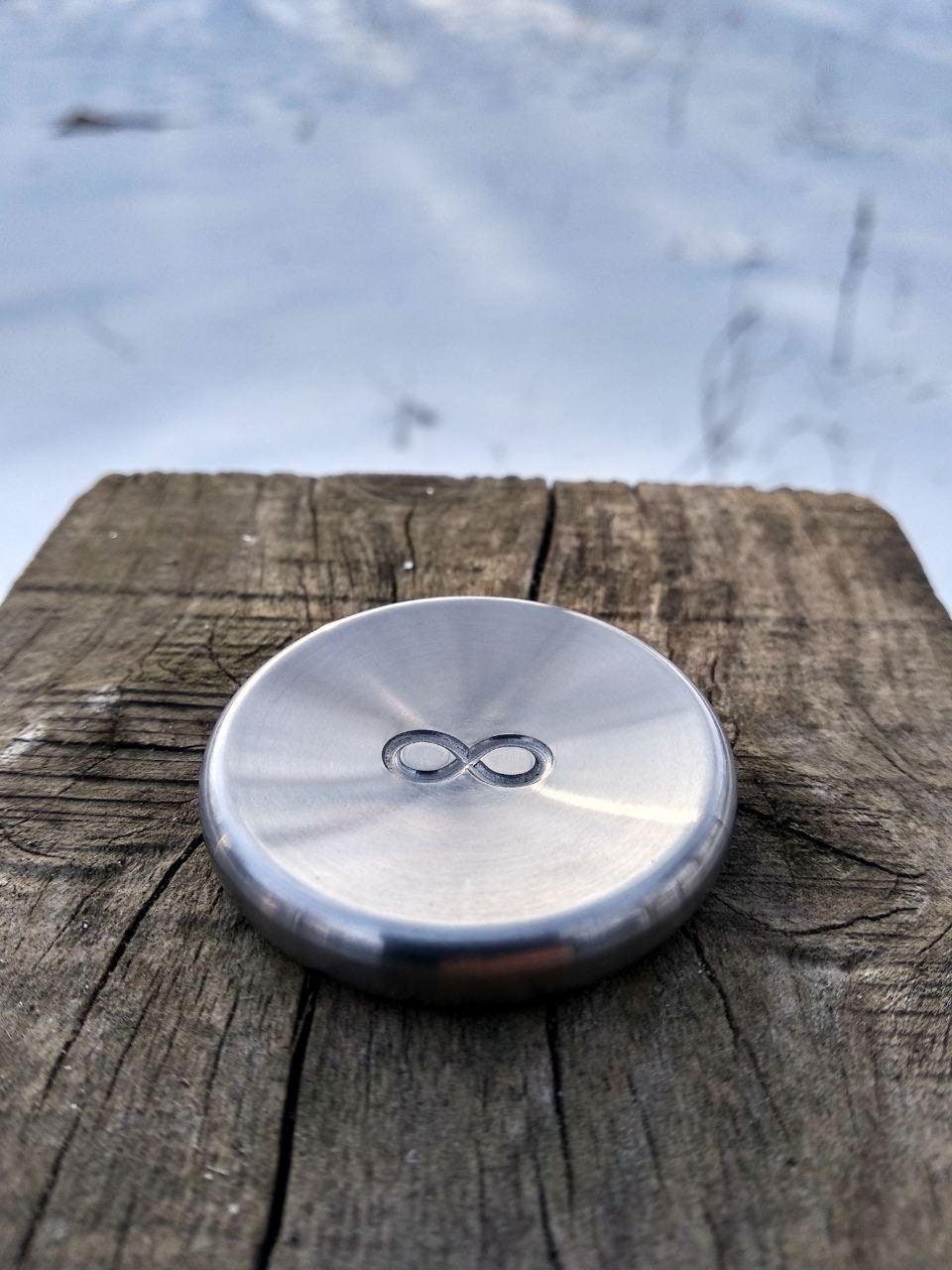 Titanium contact coin "Infinite Wave", skill toy, Fidget stone, worry coin, pocket toy, one side engrave