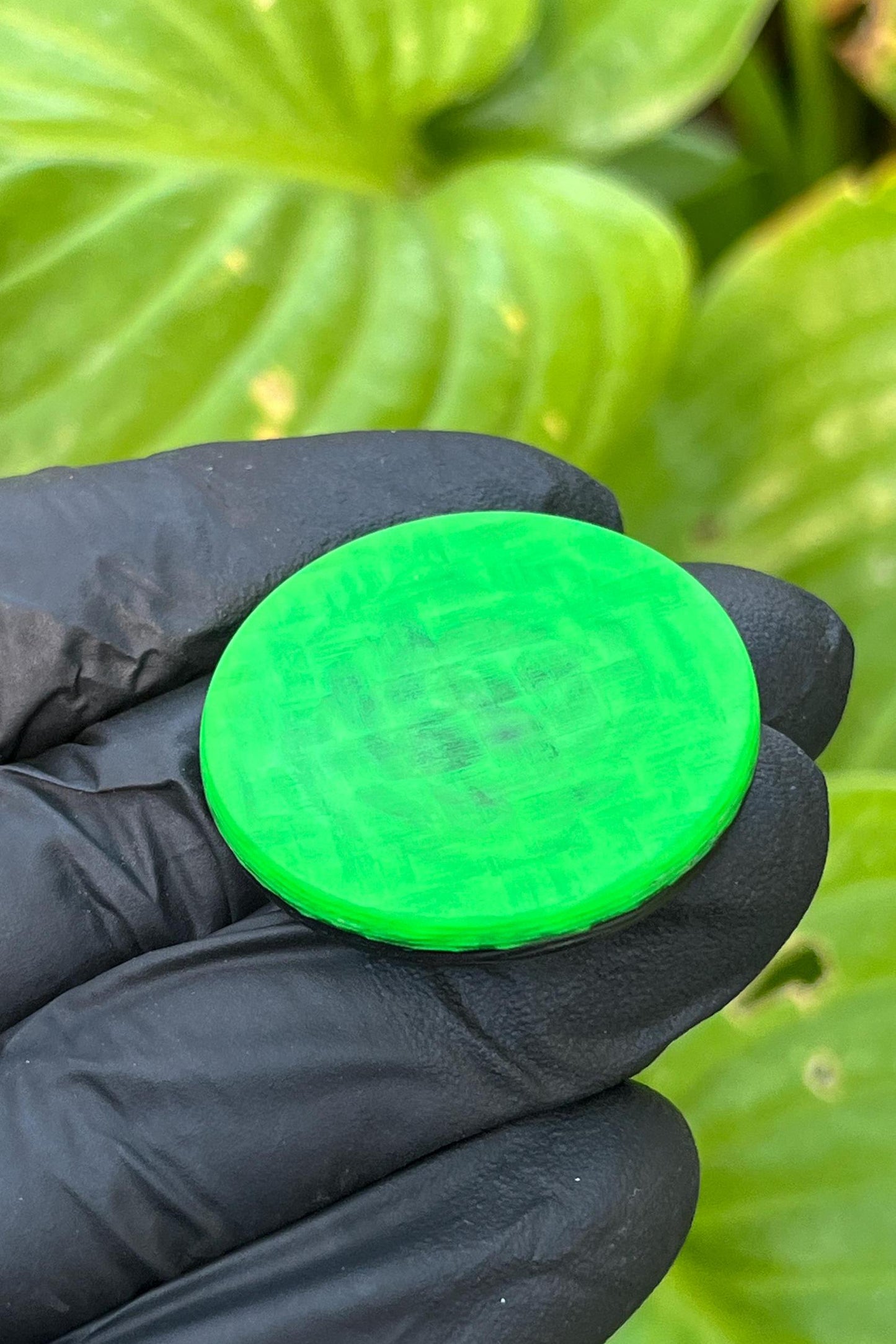 Сontact coin BLACKOUT carbon fiber edition, green glow skill toy, glowing fidget toy, worry coin, worry stone, gift for friend.