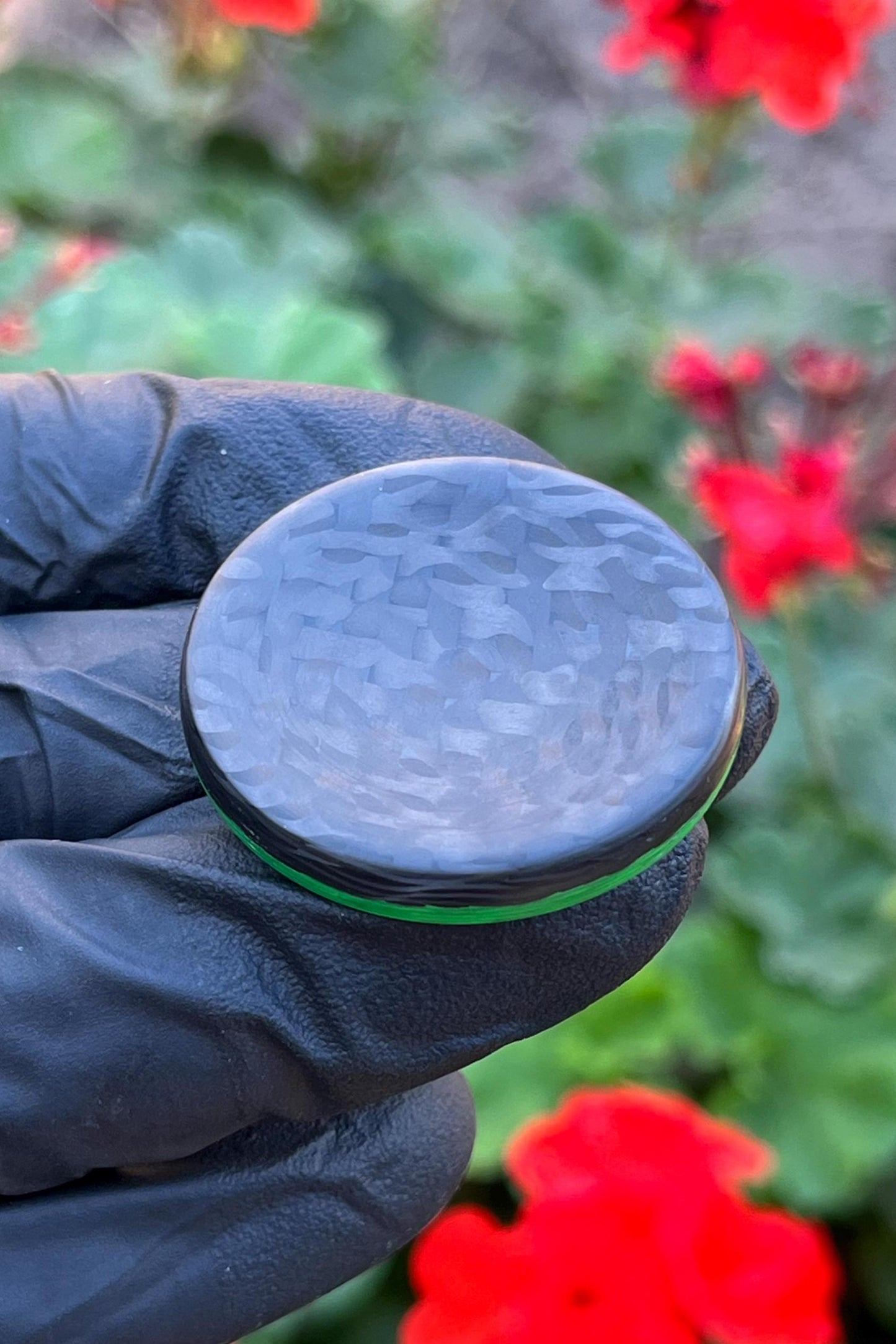 Сontact coin BLACKOUT carbon fiber edition, green glow skill toy, glowing fidget toy, worry coin, worry stone, gift for friend.