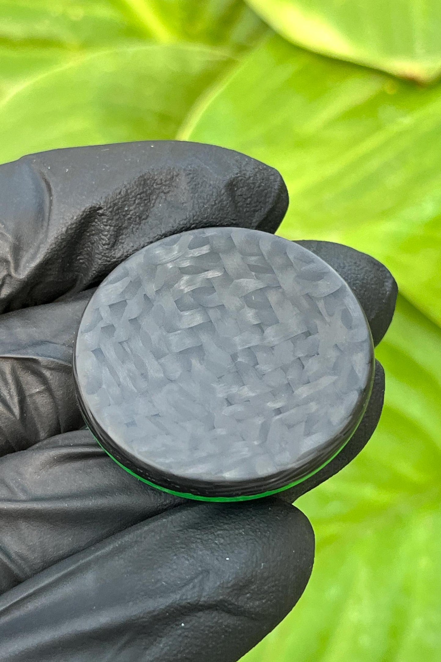 Сontact coin BLACKOUT carbon fiber edition, green glow skill toy, glowing fidget toy, worry coin, worry stone, gift for friend.